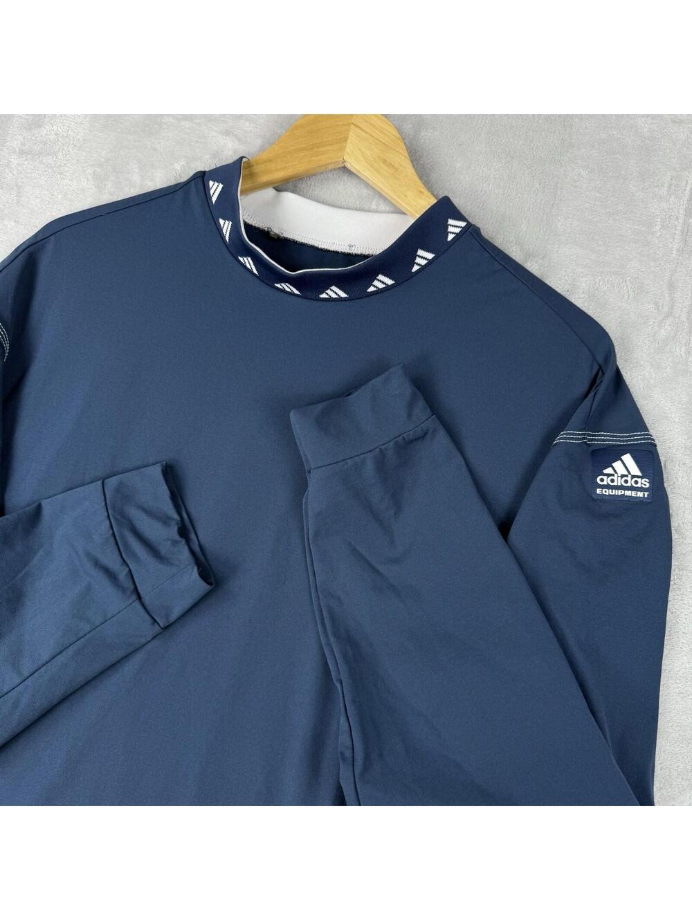 Adidas Equipment Mock Neck Pullover Blue Long Sleeve Men Large Golf Sporty Y2K